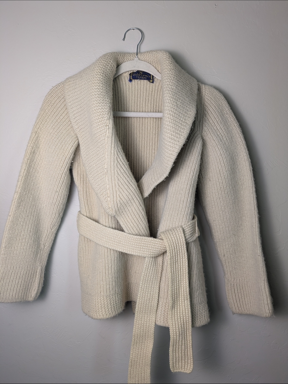 Vintage Gold Crown By Leroy 100% Wool Knit Chunky Cardigan Cottage Quiet Luxury